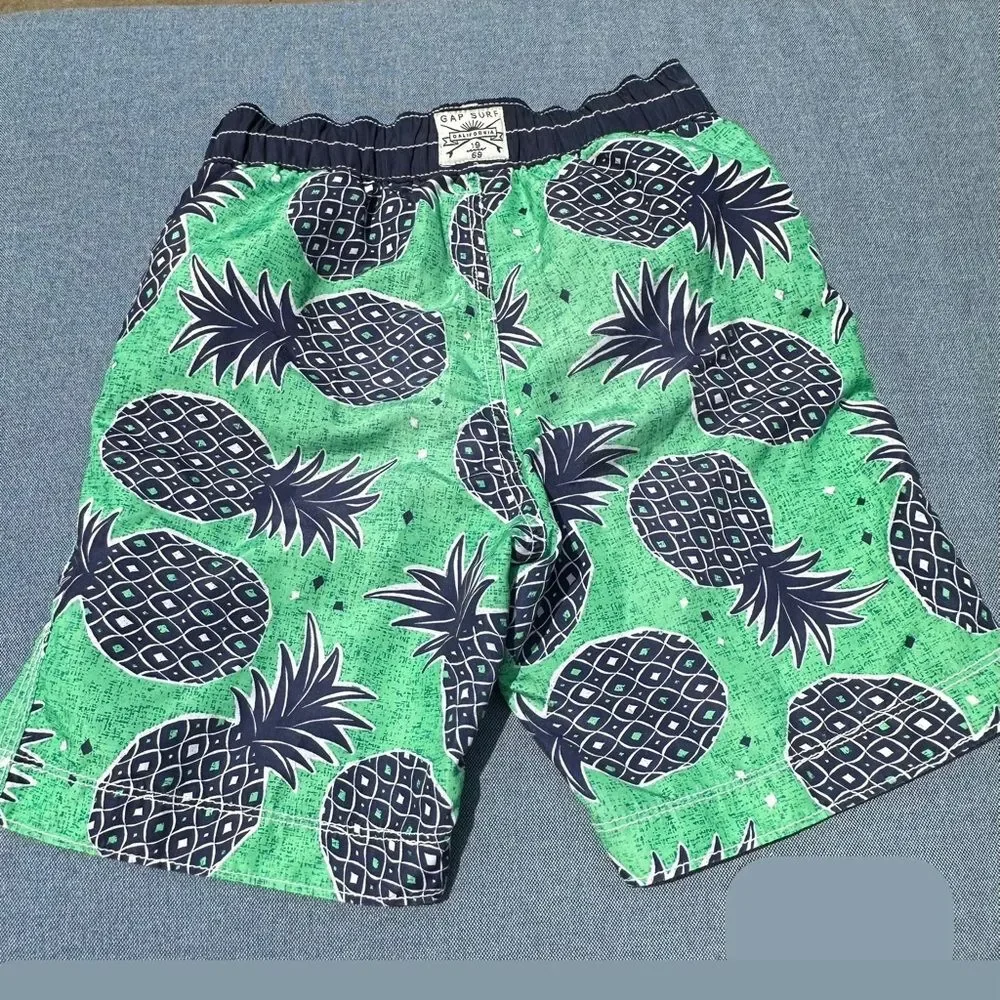 Gap Kids Green & Navy Swim Shorts W/Lining & Adjustable Waist Sz Sm (6-7)